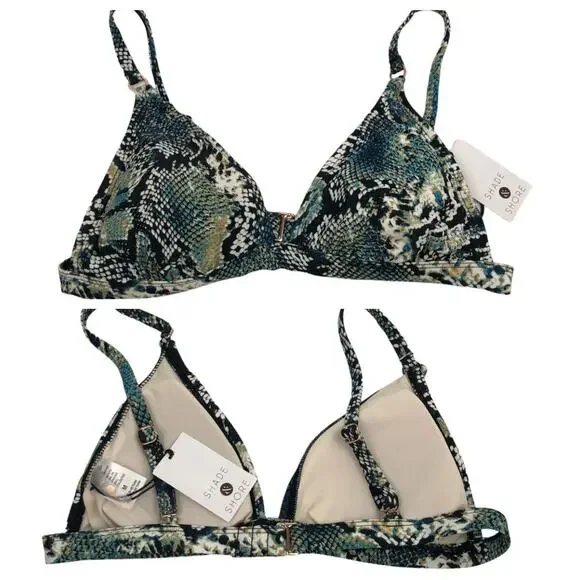 NEW Shade & Shore Snake Skin Print Bikini Set Triangle Top Cheeky Bottom Size M - Picture 3 of 12